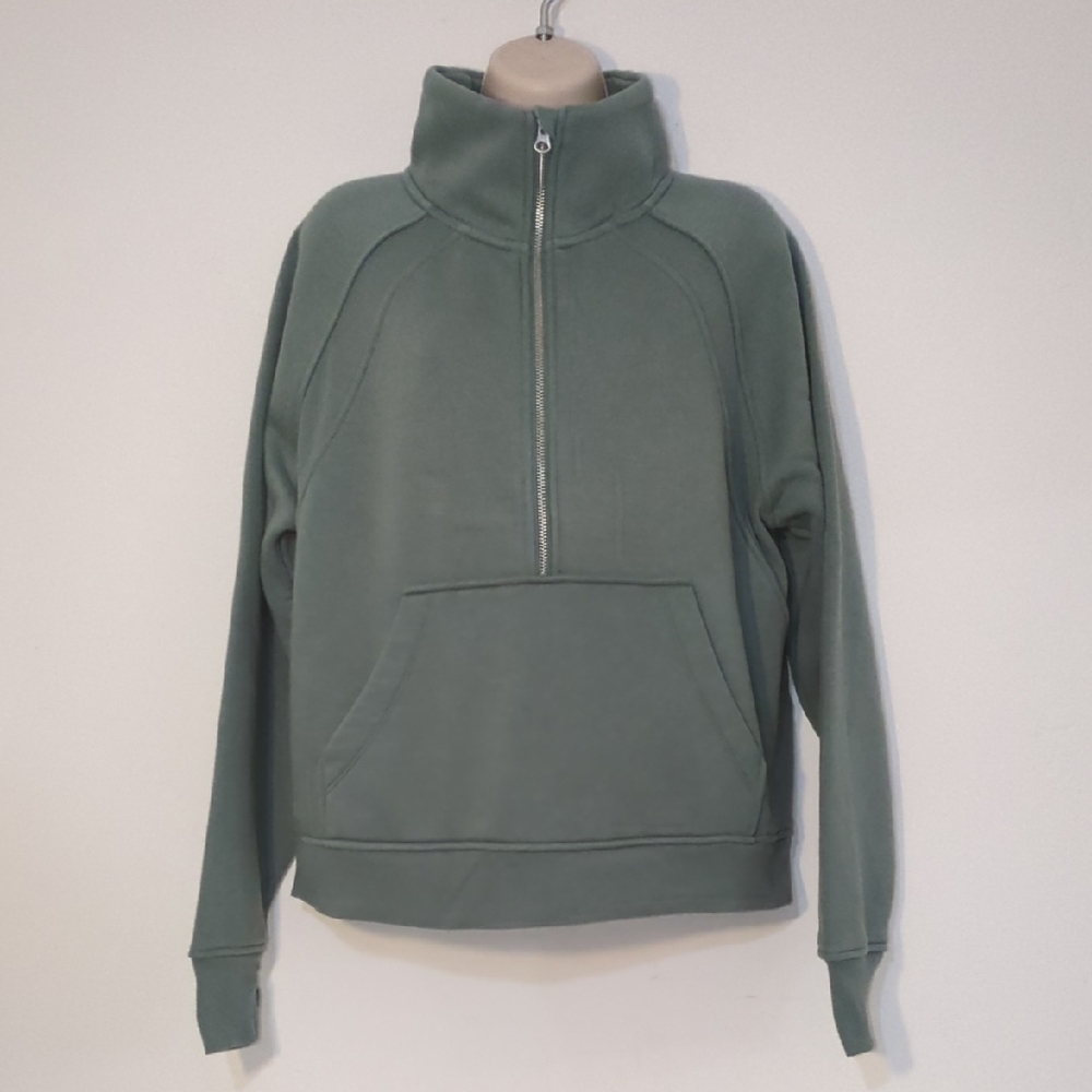 Half-Zip Funnel Neck Sweatshirt - Sage Green